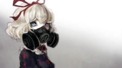 Ribbons bows blondes blue eyes short hair touhou gas masks hair 