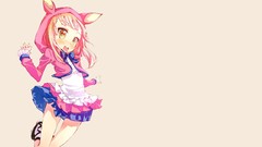 Ribbons hoodies blondes skirts long hair anime girls jumping 