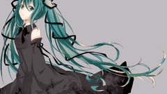 Ribbons long hair green eyes hatsune miku bangs vocaloid green 