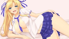 Ribbons long hair green eyes school uniforms cleavage hentai 