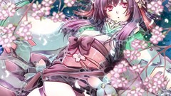 Ribbons vocaloid cherry blossoms purple hair purple eyes hair 