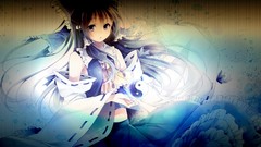 Ribbons yin-yang bows skirts long hair blue eyes hakurei reimu 