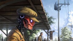 robot artwork hat Bus stop Anime futuristic science fiction