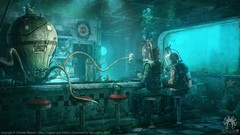 Robots bar underwater milkshakes fantasy art octopuses