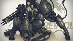 Robots long hair anime girls crying black hair black eyes metal 