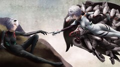 Robots parody white hair red eyes anime girls science fiction 