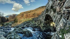 rocky mountains nature water Bridge clouds
