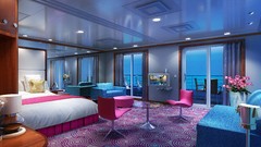 Room balcony railing beds couch interior design vases glass 