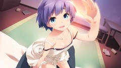 Room bedroom anime girls blue eyes short hair purple hair 