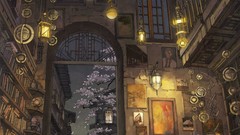 Room Books interior paintings railing Lamps lanterns indoors 