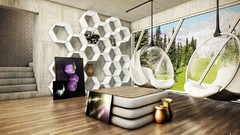 Room design Furniture interior concrete shelf Wood houses 3d 