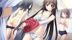 Room red eyes long hair anime girls indoors brunettes short 
