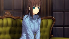 Room sitting couch long hair anime girls blue eyes indoors 