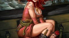 Room woman Guns roses ships pirates hats boots redheads sea 