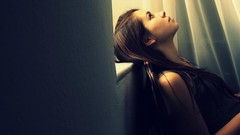 Room woman shoulders brown eyes brunettes teen janelle