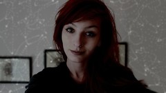 Room woman smiling green eyes redheads nose ring