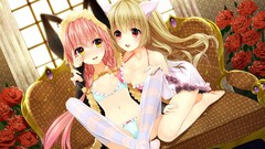 Roses Anime red eyes stockings couch anime girls lingerie bra 