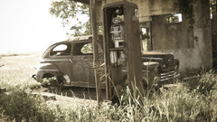 Ruins cars gas station