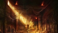 Ruins Egypt statues sunlight tombs fantasy art