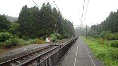 Ruins wires railway railroad tracks railroad crossing signals