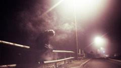 sad Men smoking road night street light