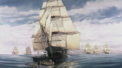 sailing ship frigates artwork Men painting rigging (ship) Sea