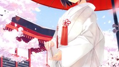 Sakura Umbrellas kimono blush anime girls blossoms original 