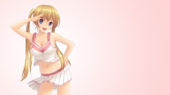 Salute pink background blondes skirts long hair anime girls 