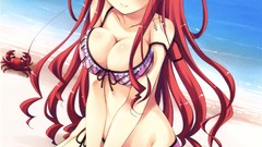 Sand Anime Garden witch crabs red eyes Beaches long hair 