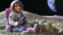 Sand moon children astronauts Earth planets cosmonaut luna 