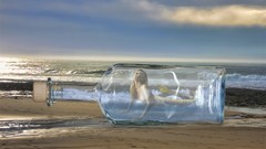 Sand Sea woman Beaches bottles blondes digital art fantasy art 