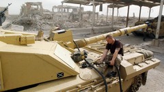 Sand War Guns dust Army shelter ruins Challenger military 