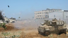 Sand War smoke dust Army fight soldiers armor military tracks 