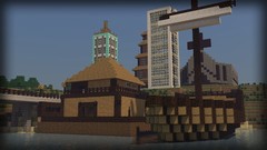 Sand water tower ships Boats dirt Bridges houses minecraft 