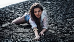 Sand woman brunettes models curly hair Nora Demiri