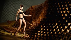 Sand woman Celebrity lingerie brunettes underwear high heels 