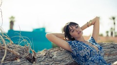 Sand woman outdoors models photo shoot black hair Michael 