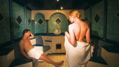 Sauna blondes towels nude steam room