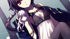 Scars red eyes anime girls lying down cleavage Sword girls