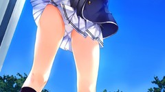 Schoolgirls blue hair anime girls blue eyes school uniforms 