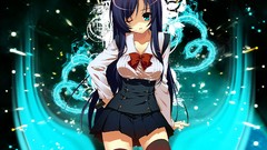 Schoolgirls bows skirts long hair anime girls school uniforms 