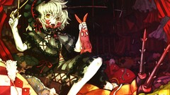 Scissors horns blondes pillows anime girls indoors short hair 