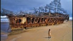 Sea abstract ships Beaches footprint digital art shipwrecks