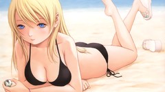 Sea Anime blondes anime girls bare shoulders bikini beach girls 
