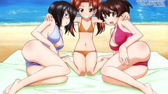 Sea Anime glasses Beaches blush anime girls brunettes black 