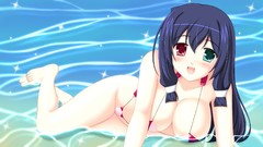 Sea blush long hair anime girls heterochromia black hair 