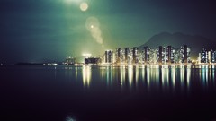 Sea City Lights reflections cityscapes night view infrared 