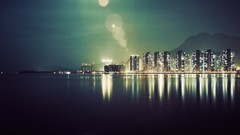Sea City Lights reflections cityscapes night view infrared 