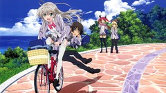 Sea clouds Anime Bicycles blondes anime girls school uniforms 