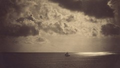 Sea clouds Boats monochrome skies old photography sepias 